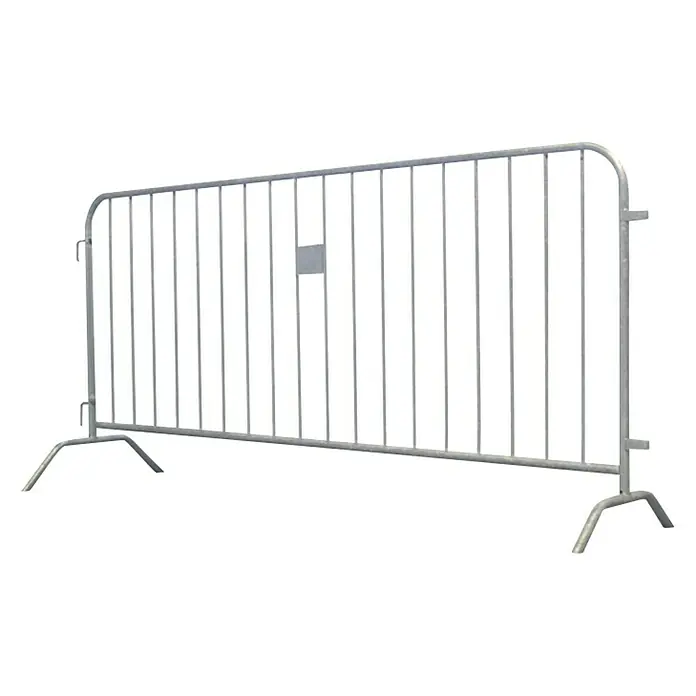 Schake Absperrgitter Typ D - L x H: 2.470 x 1.100 mm - Silberne Absperrung mit senkrechten Stäben und stabilen Füßen, ideal zur Lenkung von Menschenmengen.