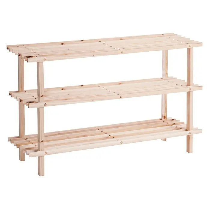 Zeller Present Schuhregal - L x B x H: 26 x 80 x 49,5 cm, Braun - Ein dreistöckiges Schuhregal aus hellem Holz, ideal zur Aufbewahrung und Präsentation Ihrer Schuhe. Praktisch und stilvoll für jeden Eingangsbereich.