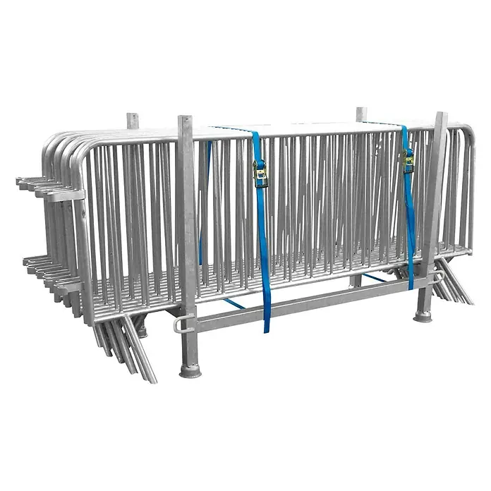 Schake Absperrgitter Typ B - L x H: 2,5 x 1,1 m, 15 Stk. - Metall-Absperrgitter mit blauen Gurten zur Sicherung. Das Gitter ist für Veranstaltungen konzipiert.