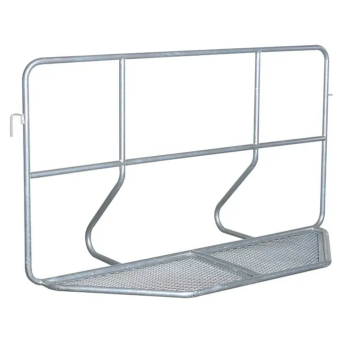 Schake Absperrgitter Typ L - 2,1 x 1,1 m - Metallkonstruktion mit Gitterablage und Haltegriff, ideal für Bauarbeiten oder industrielle Anwendungen.