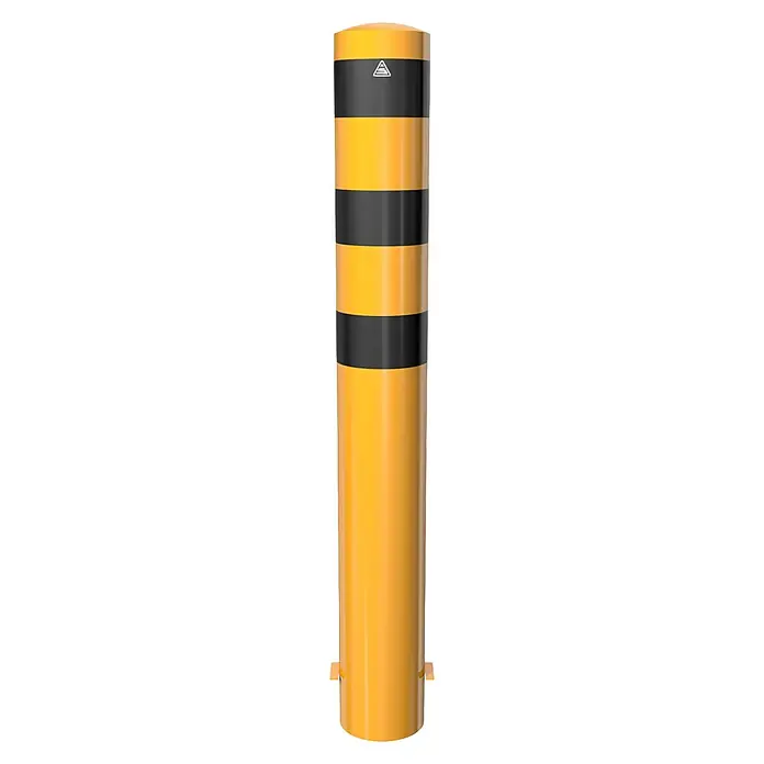 Schake Absperrpfosten Typ 40191BG - Stahl, Gelb/Schwarz - Gelber und schwarzer flexibler Leitpfosten, der vor Fahrzeugen und Gabelstaplern schützt und die Sicherheit im Lager erhöht.