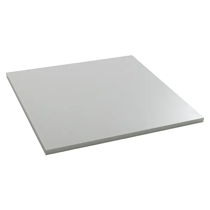 Tischplatte - Weiß, 80 cm x 80 cm x 25 mm - Nahaufnahme einer quadratischen, glatten, matten, weißen Platte, die einen minimalistischen und modernen ästhetischen Reiz bietet.