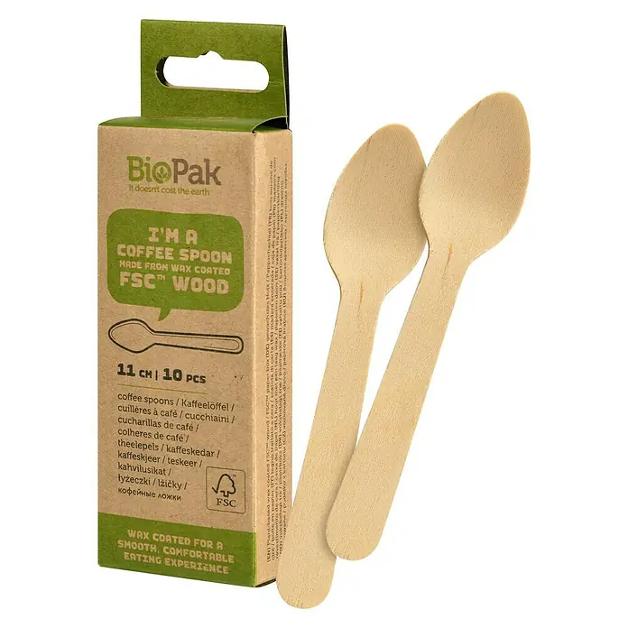 Duni Holzlöffel Kaffeelöffel Petit - 10 Stk., Birkenholz - BioPak Kaffeelöffel aus gewachstem FSC™-Holz. Ideal für ein sanftes und angenehmes Geschmackserlebnis. 11 cm, 10 Stück pro Packung.