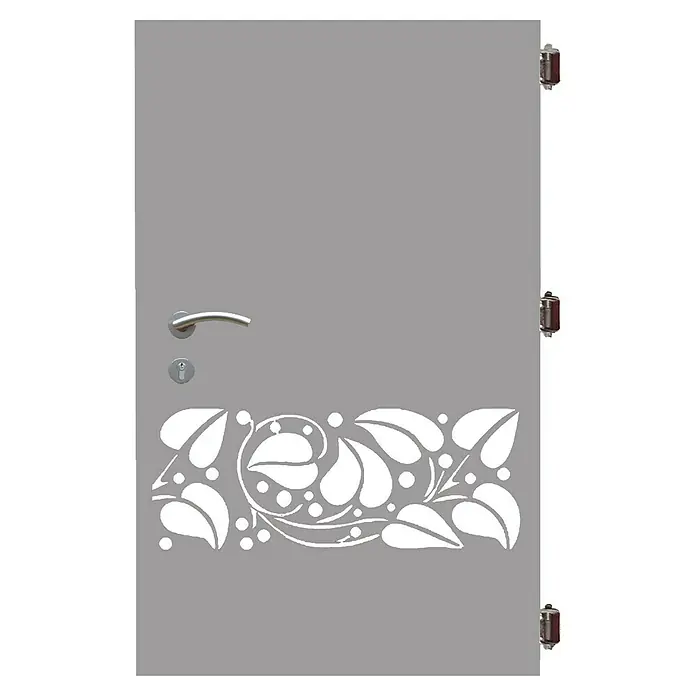 Gabio Zauntor Efeu - 4,2 x 135 cm, Stahl, Hellgrau - Elegante graue Tür mit modernem Blattmuster, Griff und Scharnieren, ideal für stilvolle Hauseingänge.