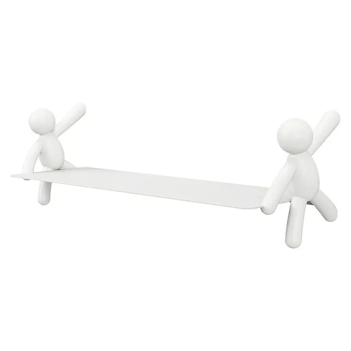 Kleiderhaken Buddy - 7,5 x 16,8 cm, Weiß, Traglast: 2,2 kg/Haken - Witziges Regal, gehalten von zwei weißen Figuren, ideal für Kinderzimmer oder als verspieltes Dekoelement. Praktisch und dekorativ!