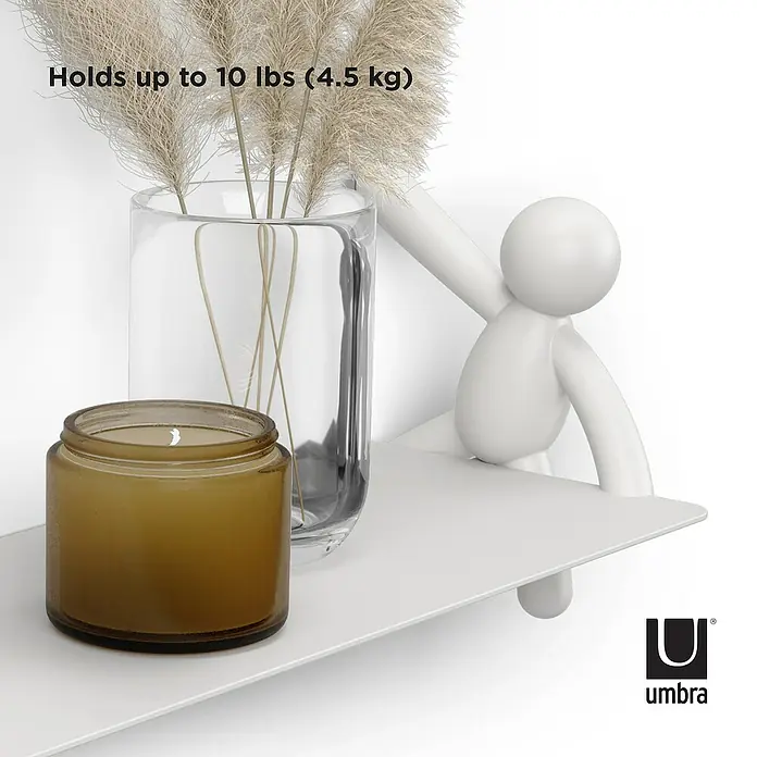 Kleiderhaken Buddy - 7,5 x 16,8 cm, Weiß, Traglast: 2,2 kg/Haken - Das Umbra Buddy Regal in Weiß, mit einem modernen Design. Es hält bis zu 4,5 kg und ist perfekt für kleine Gegenstände.