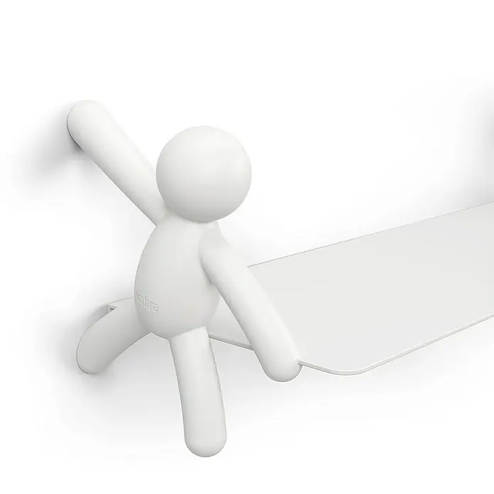 Kleiderhaken Buddy - 7,5 x 16,8 cm, Weiß, Traglast: 2,2 kg/Haken - Weiße Buddy Regalkonsole von Umbra: spielerische und funktionale Wanddekoration für Kinderzimmer oder moderne Wohnräume.