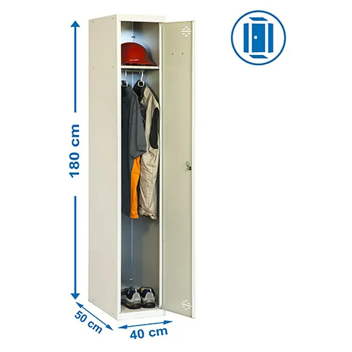 Simonrack Simonlocker Taquilla DIY Single Inicial Desmontada - L x An x Al: 50 x 40 x 180 cm, Número de puertas: 1 ud. - Taquilla metálica estrecha con puerta abierta, dimensiones indicadas. Ideal para guardar ropa, zapatos y objetos personales de forma segura.