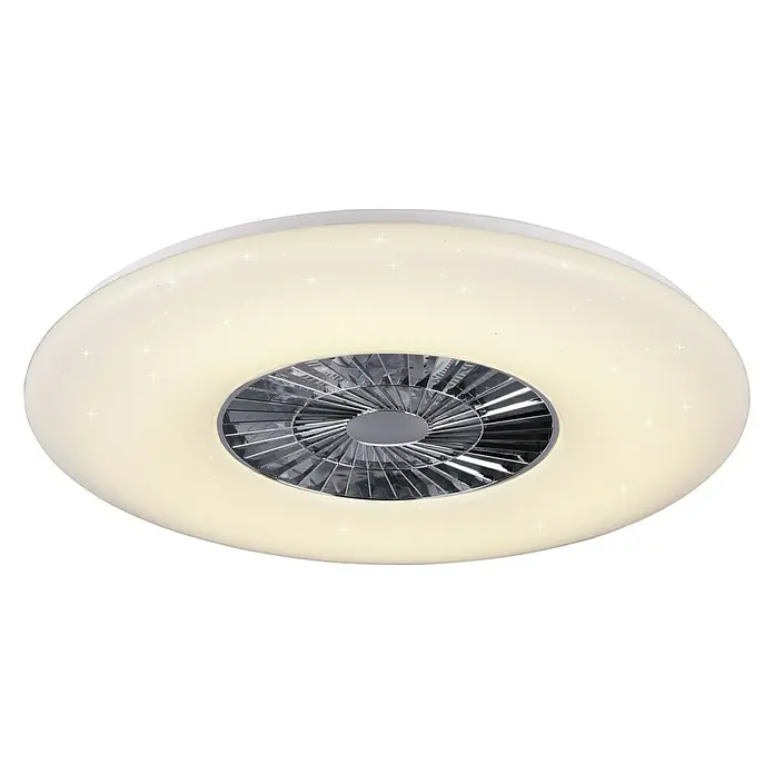 Trio Lighting Ventilador de techo Visby - Blanco, 75 cm, 60 W, Blanco neutro - Primer plano de un moderno ventilador de techo con iluminación integrada, mostrando un diseño elegante y funcional.