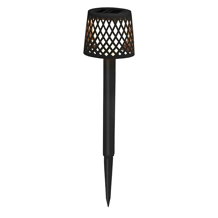 New Garden Lámpara solar Gretita - 0,5 W, Ø x Al: 9 x 39 cm, Negro, 4 ud. - Una lámpara solar negra con una pantalla con patrón de celosía y una estaca delgada, perfecta para iluminar senderos de jardín.