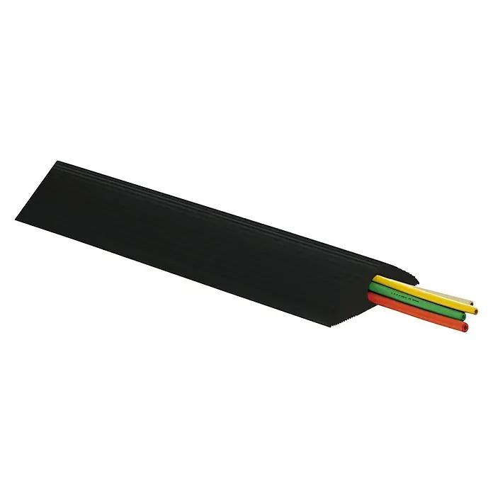 Schake Bodenschwelle - L x B x H: 1.500 x 200 x 55 mm, Schwarz - Flaches schwarzes Erdkabel mit farbigen Adern für Stromversorgung und Datenübertragung im Außenbereich. Robuste Isolierung schützt vor Witterungseinflüssen.
