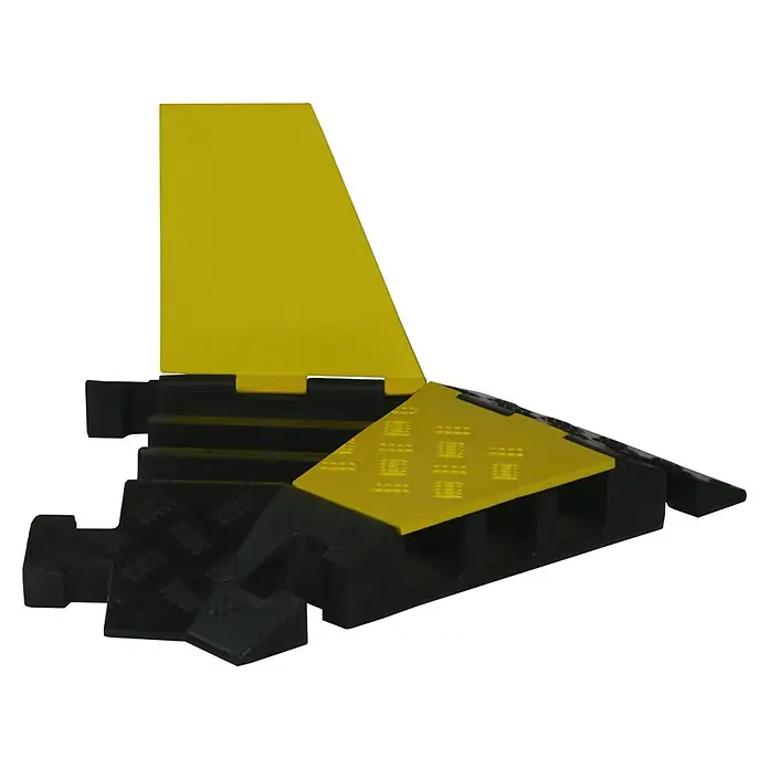 Schake Schlauch- & Kabelbrücke System A Winkelstück links - Höhe: 75 mm, Schwarz, Gelb, Kunststoff - Schwarzer und gelber Kabelschutz mit zwei Kanälen.