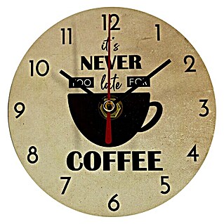 Wanduhr rund It's never too late for coffee (Beige/Schwarz, Durchmesser: 29 cm)