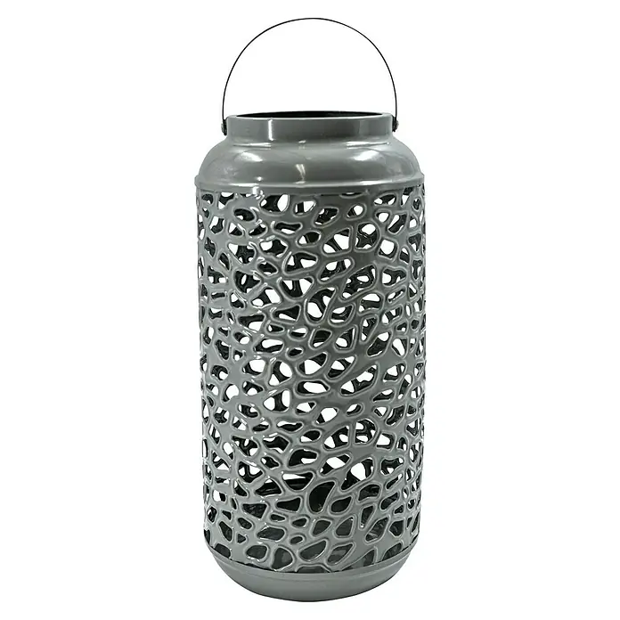 Windlicht Muster - Ø x H: 18 x 38 cm, Grau - Silberne Laterne mit filigranem Muster und Henkel. Die dekorative Laterne sorgt für stimmungsvolles Licht und ist ein Blickfang.