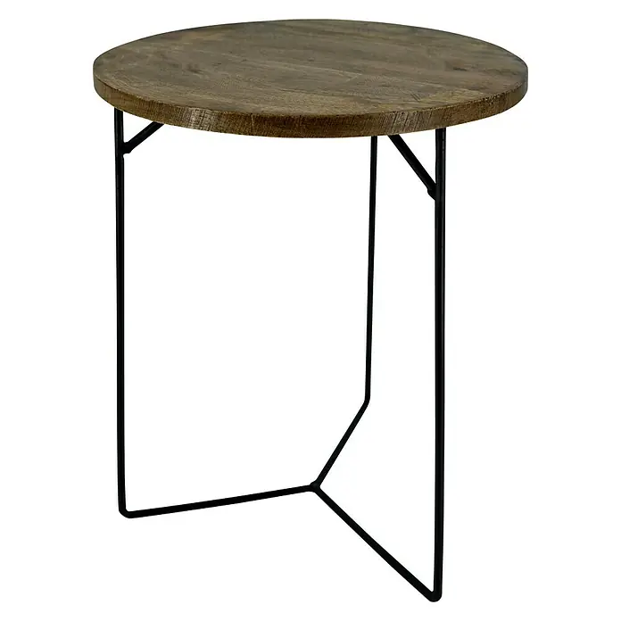 Beistelltisch X - Ø x H: 33 x 40 cm, Mangoholz - Eleganter runder Beistelltisch mit einer Tischplatte aus Holz und einem filigranen, schwarzen Metallgestell. Perfekt als Akzentmöbel.