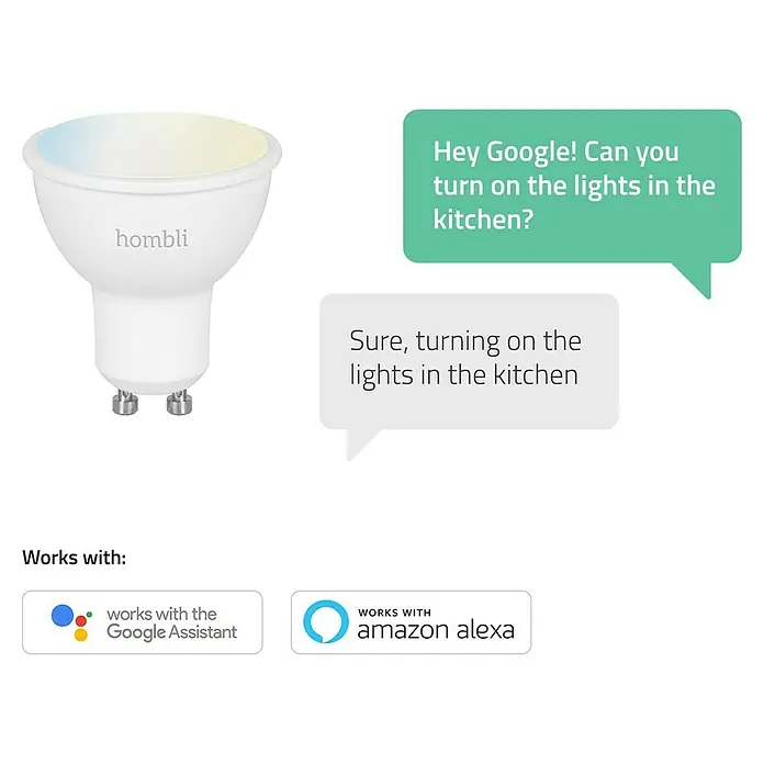 Hombli Smart-LED-Lampe Reflektor GU10 - GU10, Dimmbar, Warmweiß, 350 lm, 4,5 W - Intelligente Hombli-Glühbirne, kompatibel mit Google Assistant und Amazon Alexa, für eine einfache Sprachsteuerung Ihrer Beleuchtung.
