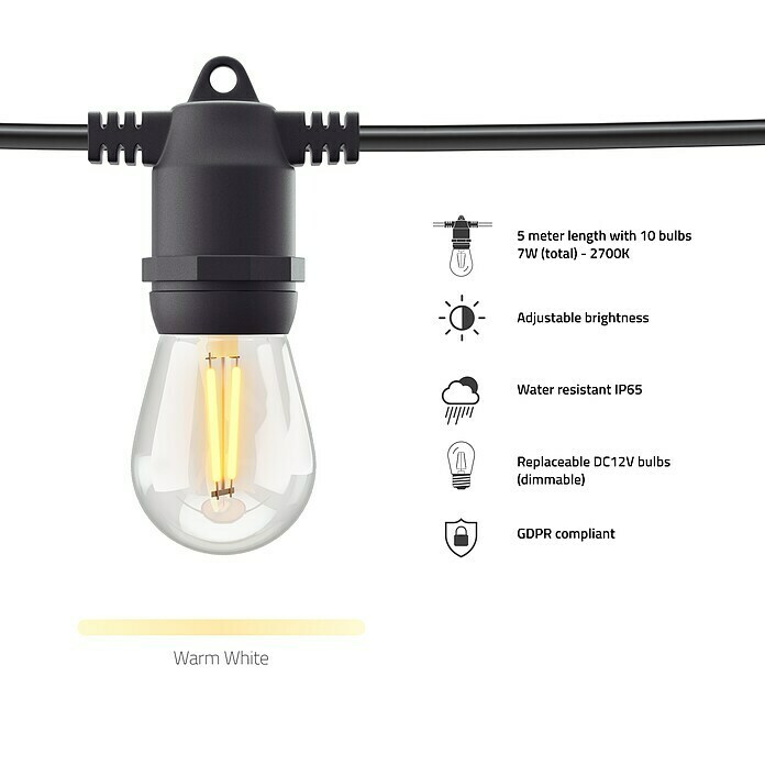 Hombli LED-Lichterkette ErweiterungAußen, 500 cm, Lichtfarbe: Warmweiß Sketch