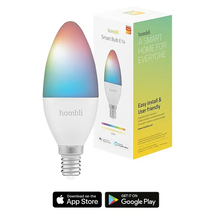 Hombli Smart-LED-Lampe - E14, Dimmbar, RGBW, 800 lm, 4,5 W, 1 Stk. - Intelligente Hombli E14-Glühbirne, die sich ideal für ein intelligentes Zuhause eignet. Einfache Installation und benutzerfreundlich.