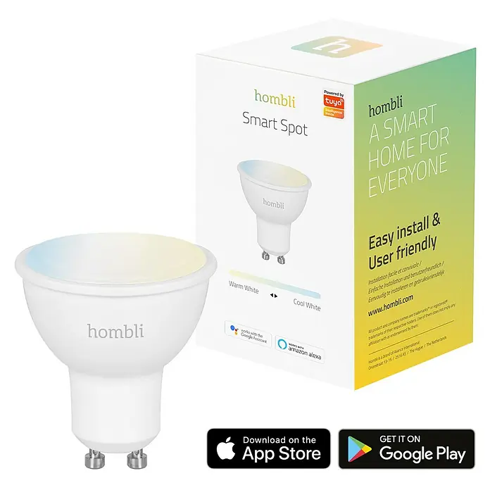Hombli Smart-LED-Lampe Reflektor GU10 - GU10, Dimmbar, Warmweiß, 350 lm, 4,5 W - Intelligente Hombli Smart Spot Lampe mit einstellbarer Farbtemperatur, unterstützt Google Assistant und Amazon Alexa für ein smartes Zuhause.