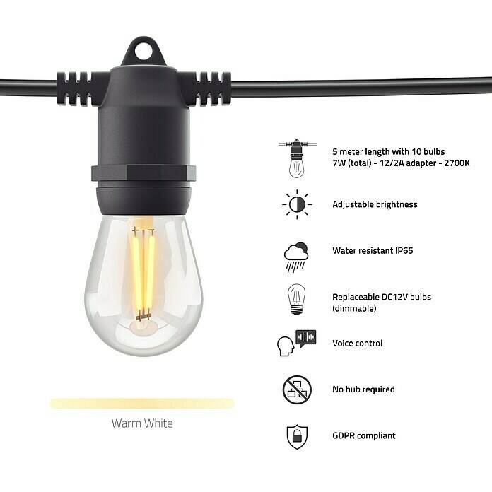 Hombli LED-LichterketteAußen, 500 cm, Lichtfarbe: Warmweiß Sketch