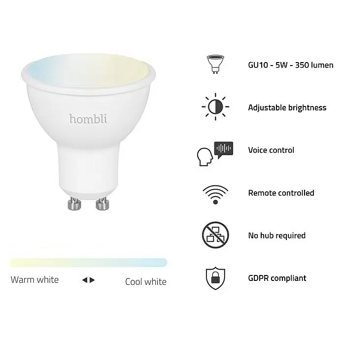 Hombli Smart-LED-Lampe Reflektor GU10GU10, Dimmbar, Warmweiß, 350 lm, 4,5 W