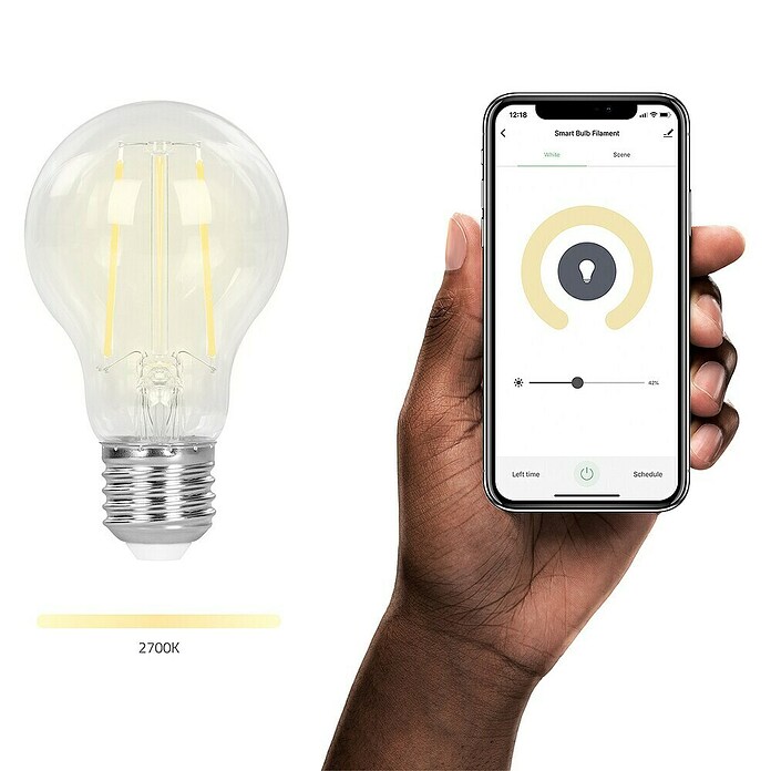 Hombli Smart-LED-Lampe Glühlampenform E27 klar (E27, Dimmbar, Warmweiß, 800 lm, 9 W, 1 Stk.)