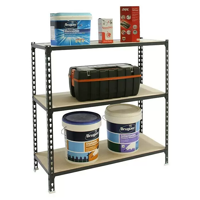 Simonrack Maderclick Metallregal Maderclick SuperPlus - H x B x T: 100 x 110 x 50 cm, Traglast pro Boden: 200 kg, Anzahl Böden: 3 Stk., Stecken, Anthrazitgrau - Anwendungsbeispiel