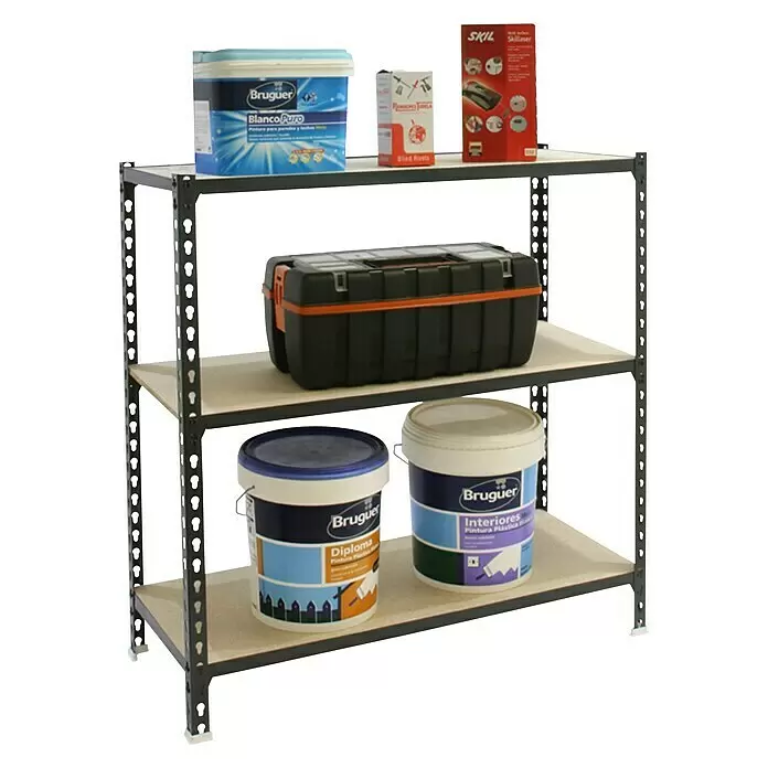 Simonrack Maderclick Metallregal Maderclick Mini - H x B x T: 90 x 80 x 30 cm, Traglast pro Boden: 150 kg, Anzahl Böden: 3 Stk., Stecken, Anthrazitgrau - Anwendungsbeispiel