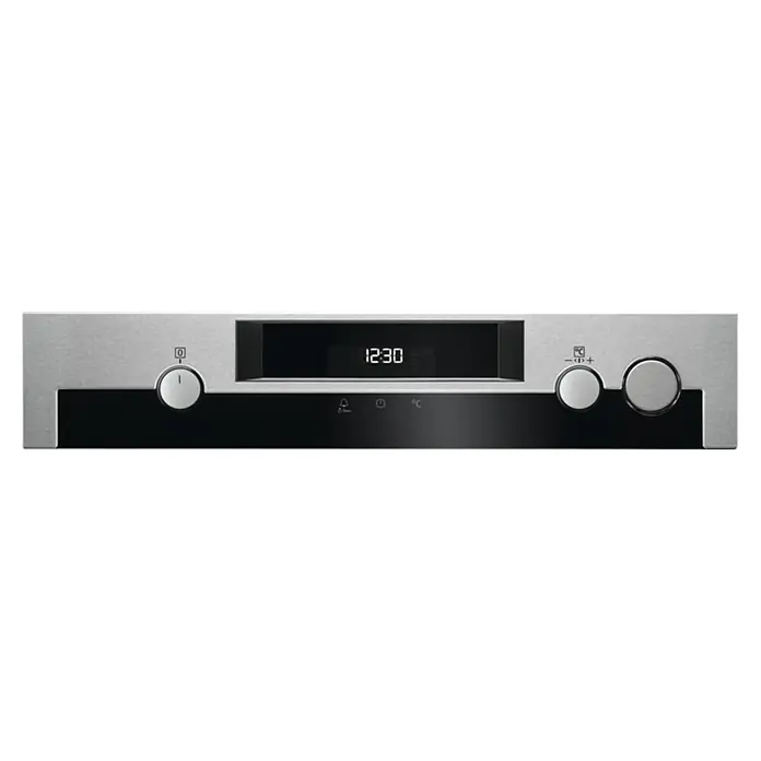 AEG Horno empotrado BSE576321M - Número de tipos de calentamiento: 9 ud., Volumen horno: 72 l - Primer plano de un horno moderno con pantalla digital y mandos giratorios para ajustar la temperatura y el tiempo.