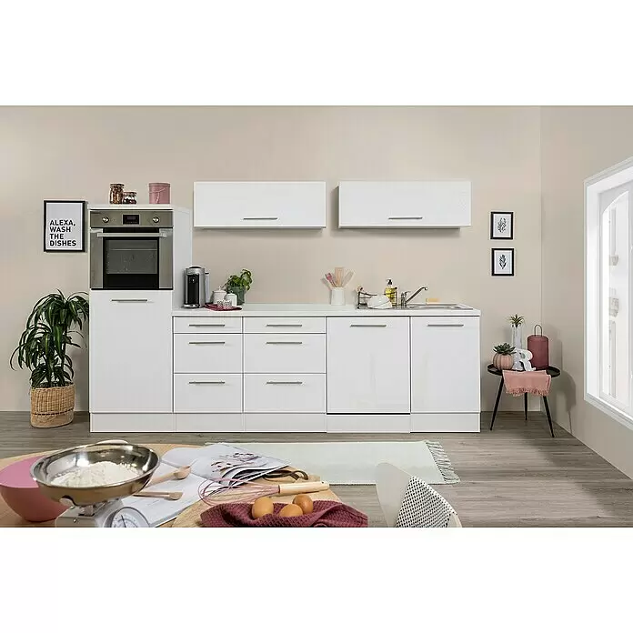 Respekta Premium Inselküche RP280IWWCBO - Breite: 280 cm, Weiß, Mit Elektrogeräten - Stimmungsaufnahme