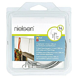 Nielsen Stahlseil (L x B: 200 cm x 1,3 mm, Passend für: Nielsen Galerieschiene Economy/Profi, Mit Schlaufe und Gleithaken)