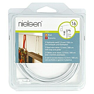 Nielsen Stahlseil (L x B: 200 cm x 1,5 mm, Passend für: Nielsen Galerieschiene Economy/Profi, Mit Schlaufe und Gleithaken)