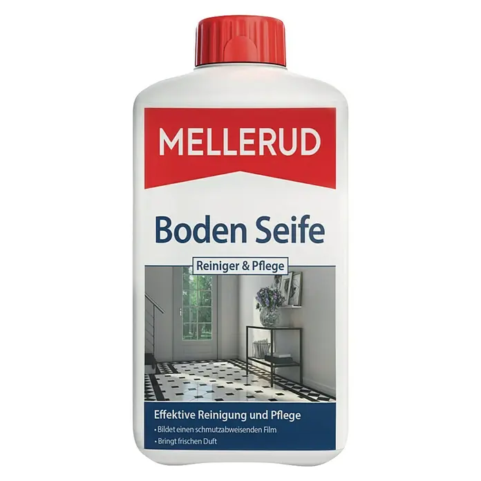 Mellerud Reinigungs- & Pflegemittel Boden-Seife - 1 l, Flasche mit kindergesichertem Verschluss - Produktbild: Mellerud Boden Seife für effektive Reinigung und Pflege, bildet einen schmutzabweisenden Film und bringt frischen Duft.
