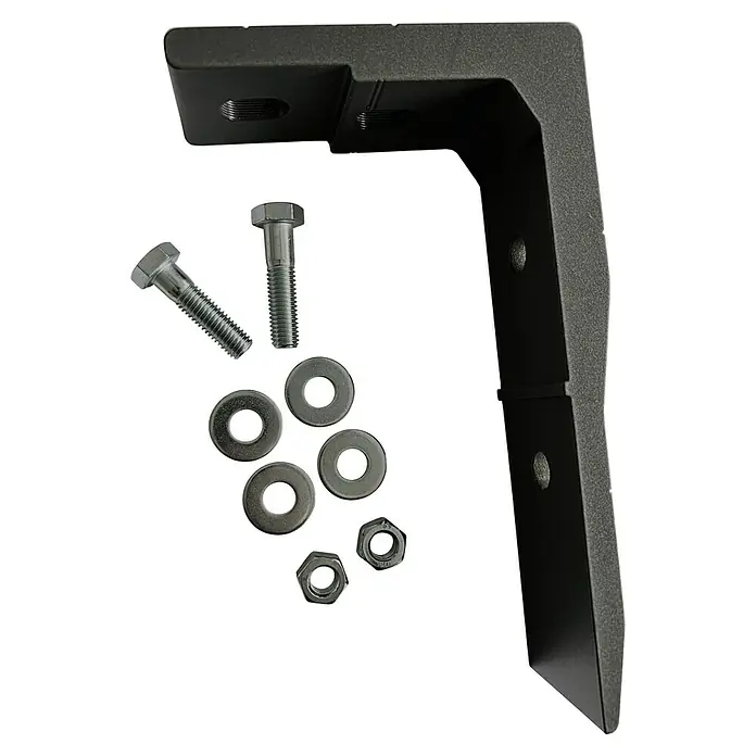 Solid Elements Deckenmontage-Set - Passend für: Solid Elements Teilhülsenmarkise Solid - Metallhalterung mit Schrauben und Unterlegscheiben auf schwarzem Hintergrund.