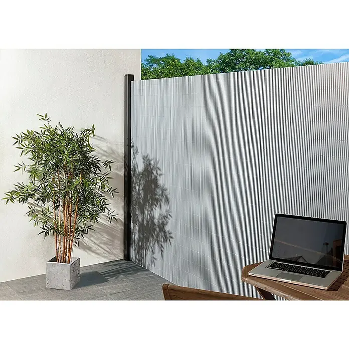 Gardol Comfort Sichtschutzmatte - Silber, 300 x 180 cm - Sichtschutzzaun aus Bambusrohr mit Laptop und Pflanze für den Außenbereich, perfekt für Privatsphäre und Dekoration.