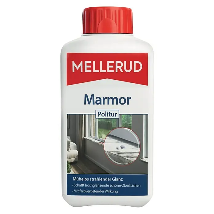 Mellerud Marmorpolitur - 500 ml, Flasche mit kindergesichertem Verschluss - Das Produkt ist Mellerud Marmor Politur, eine Politur für Marmor, die mühelos strahlenden Glanz und farbvertiefende Wirkung bietet.