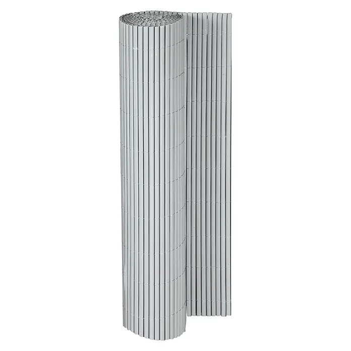 Gardol Comfort Sichtschutzmatte - Silber, 300 x 90 cm - Ein aufgerolltes Sichtschutzrollo in Grau, ideal für den Garten oder Balkon, um Privatsphäre zu schaffen und vor Wind zu schützen.