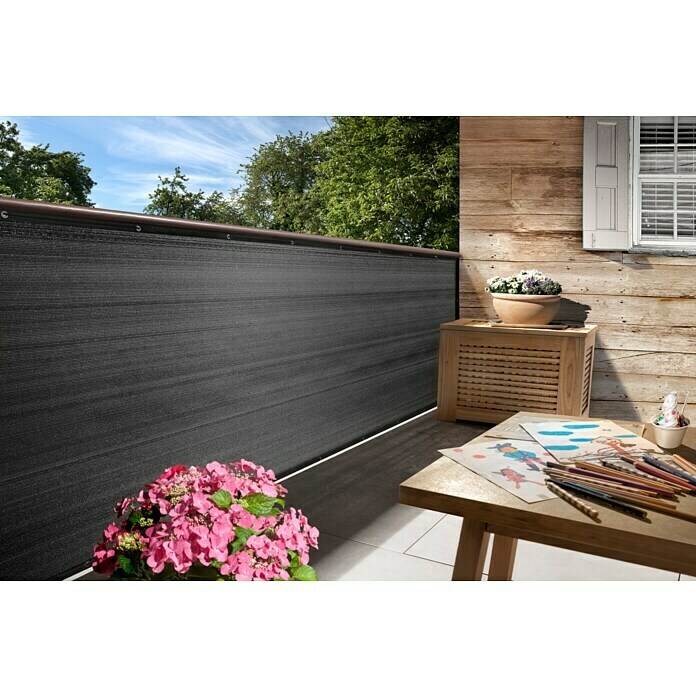 AEREY Balkonabdeckung 94x600 Cm | Sichtschutz Für Balkon & Terrasse | Mit Ösen & Kordel, Hellgrau | Wind- Und UV-beständig