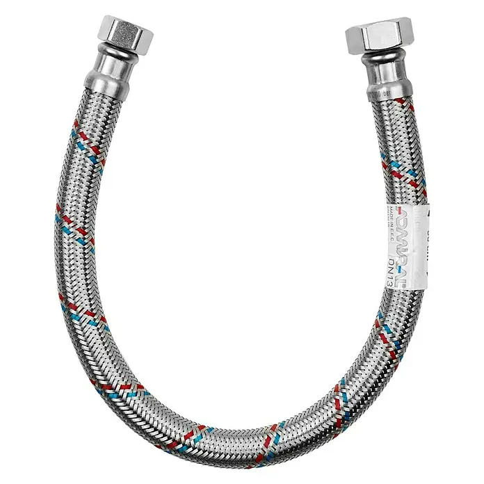 Admiral Flexo de conexión DN13 H-H - ¾″/½″, Largo: 50 cm, Hembra - Hembra - Manguera flexible de conexión para grifo con trenzado de acero inoxidable y marcas de colores. Ideal para instalaciones sanitarias.