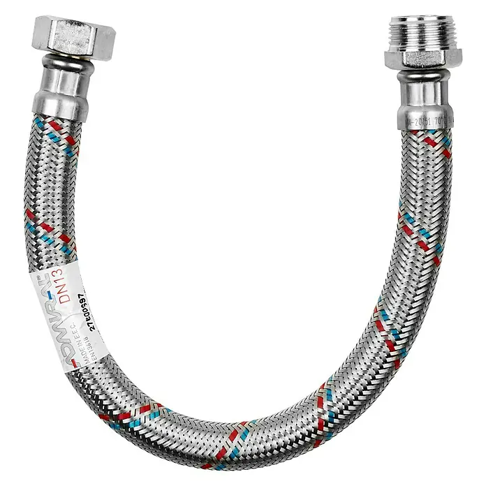 Admiral Flexo de conexión DN13 M-H - ¾″/¾″, Largo: 40 cm, Macho - Hembra - Manguera flexible trenzada de acero inoxidable con marcas de color, ideal para fontanería, robusta y duradera.