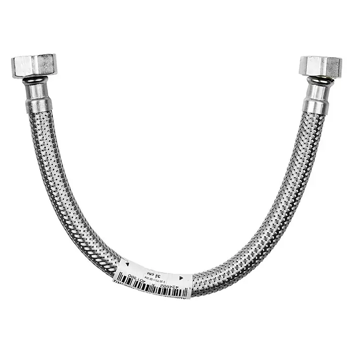 Admiral Flexo de conexión DN8 H-H - ⅜″/½″, Largo: 30 cm, Hembra - Hembra - Manguera flexible trenzada con dos conexiones, perfecta para instalaciones de fontanería. Longitud 30 cm.
