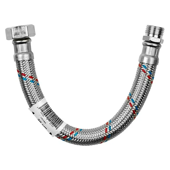 Admiral Flexo de conexión DN13 M-H - ½″/¾″, Largo: 30 cm, Macho - Hembra - Conector flexible de grifo con malla de acero inoxidable, marcado con códigos de color rojo y azul para diferenciar las líneas de agua fría y caliente.