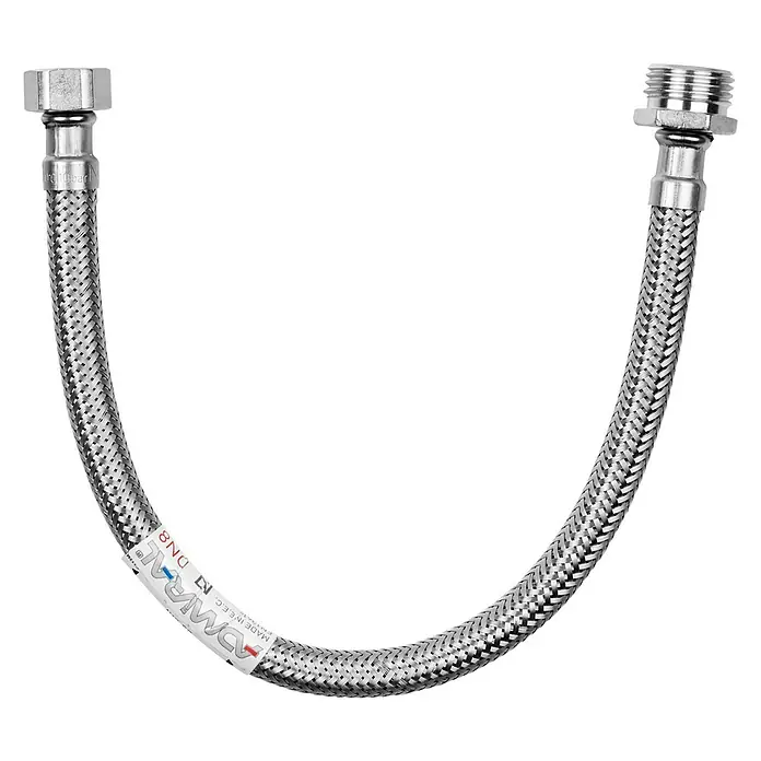 Admiral Flexo de conexión DN8 M-H - ½″/⅜″, Largo: 35 cm, Macho - Hembra - Conector flexible de grifo de acero inoxidable con dos extremos roscados, ideal para instalaciones de fontanería.