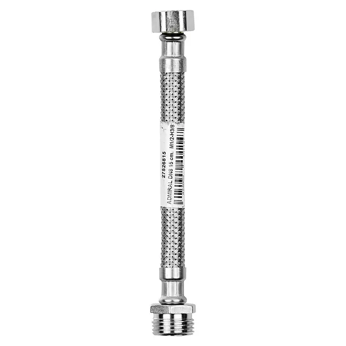 Admiral Flexo de conexión DN8 M-H - ½″/⅜″, Largo: 15 cm, Macho - Hembra - Manguera flexible trenzada de acero inoxidable con conexiones para aplicaciones de fontanería.