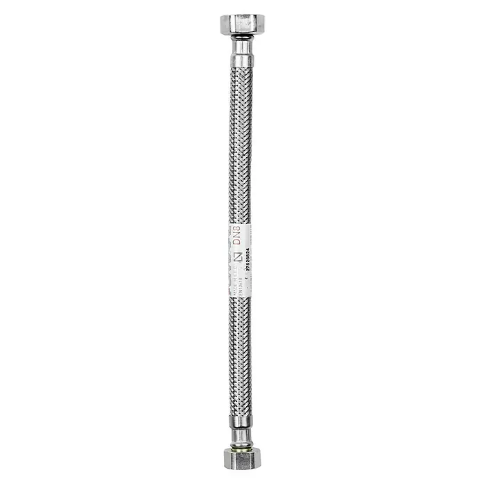 Admiral Flexo de conexión DN8 H-H - ⅜″/½″, Largo: 25 cm, Hembra - Hembra - Manguera flexible de acero inoxidable con tuercas hexagonales en ambos extremos, ideal para conexiones de agua con enlace flexible.