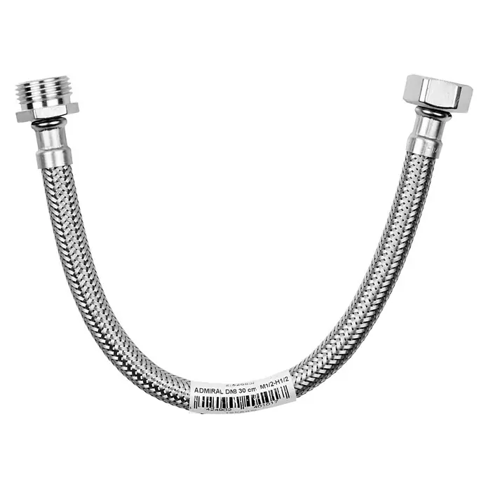 Admiral Flexo de conexión DN8 M-H - ½″/½″, Largo: 30 cm, Macho - Hembra - Manguera flexible de fontanería con trenzado de acero inoxidable y accesorios de conexión para conexiones de agua.