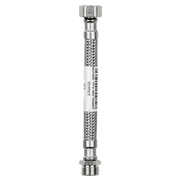 Admiral Flexo de conexión DN8 M-H - ⅜″/⅜″, Largo: 15 cm, Macho - Hembra - Manguera de conexión flexible de acero inoxidable para aplicaciones sanitarias con rosca macho robusta y longitud de 15 cm.