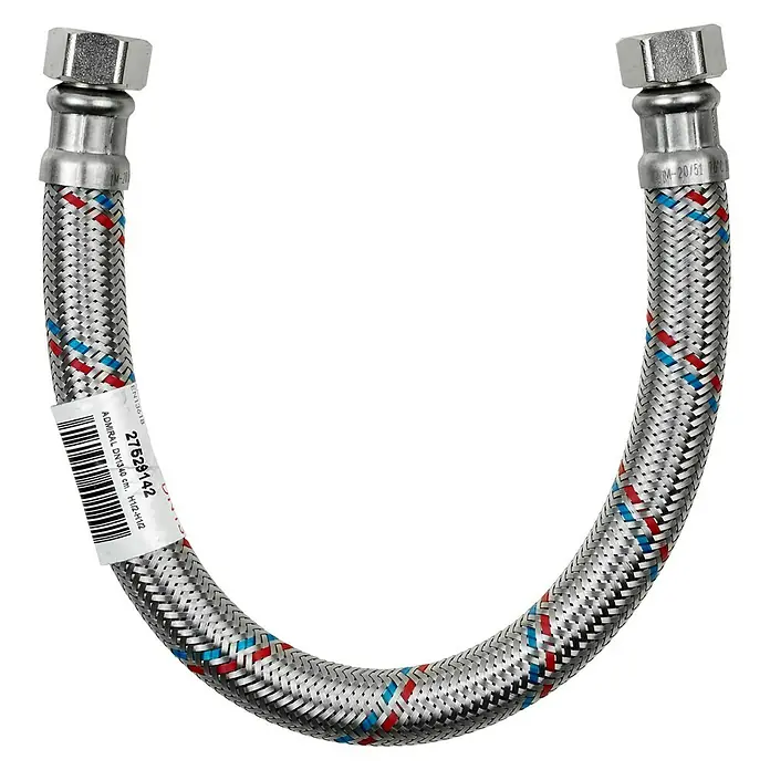 Admiral Flexo de conexión DN13 H-H - ½″/½″, Largo: 40 cm, Hembra - Hembra - Manguera flexible trenzada con conexiones roscadas, ideal para fontanería. Duradera y robusta para el uso diario.