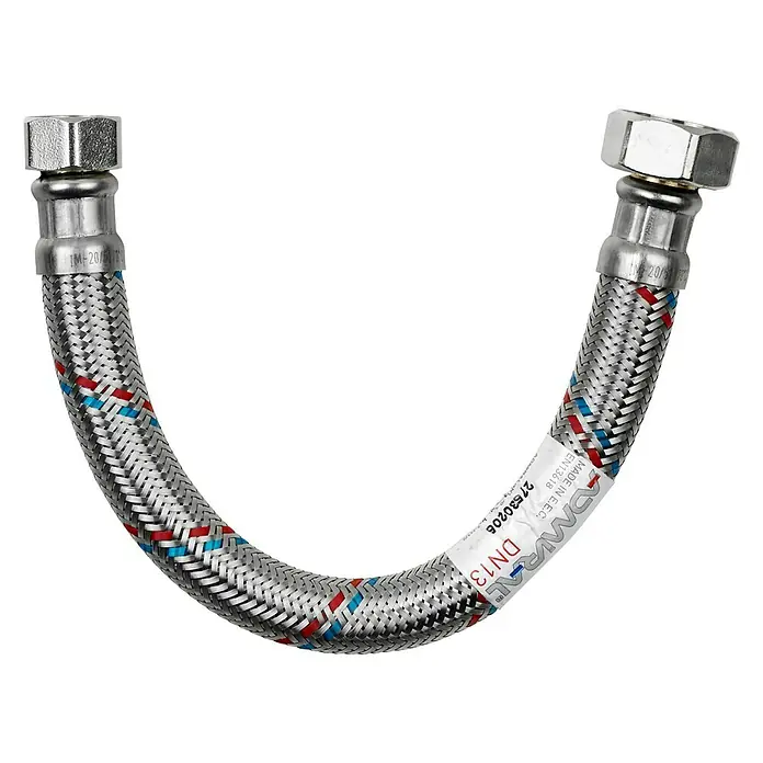 Admiral Flexo de conexión DN13 H-H - ¾″/½″, Largo: 30 cm, Hembra - Hembra - Tubo flexible trenzado de suministro de agua con dos conexiones hexagonales, ideal para lavabos o inodoros.