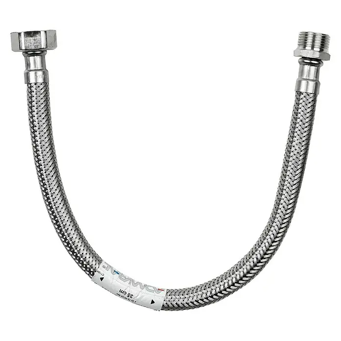 Admiral Flexo de conexión DN8 M-H - ⅜″/½″, Largo: 35 cm, Macho - Hembra - Manguera de entrada de agua flexible con trenzado de acero inoxidable y dos conectores para aplicaciones sanitarias.